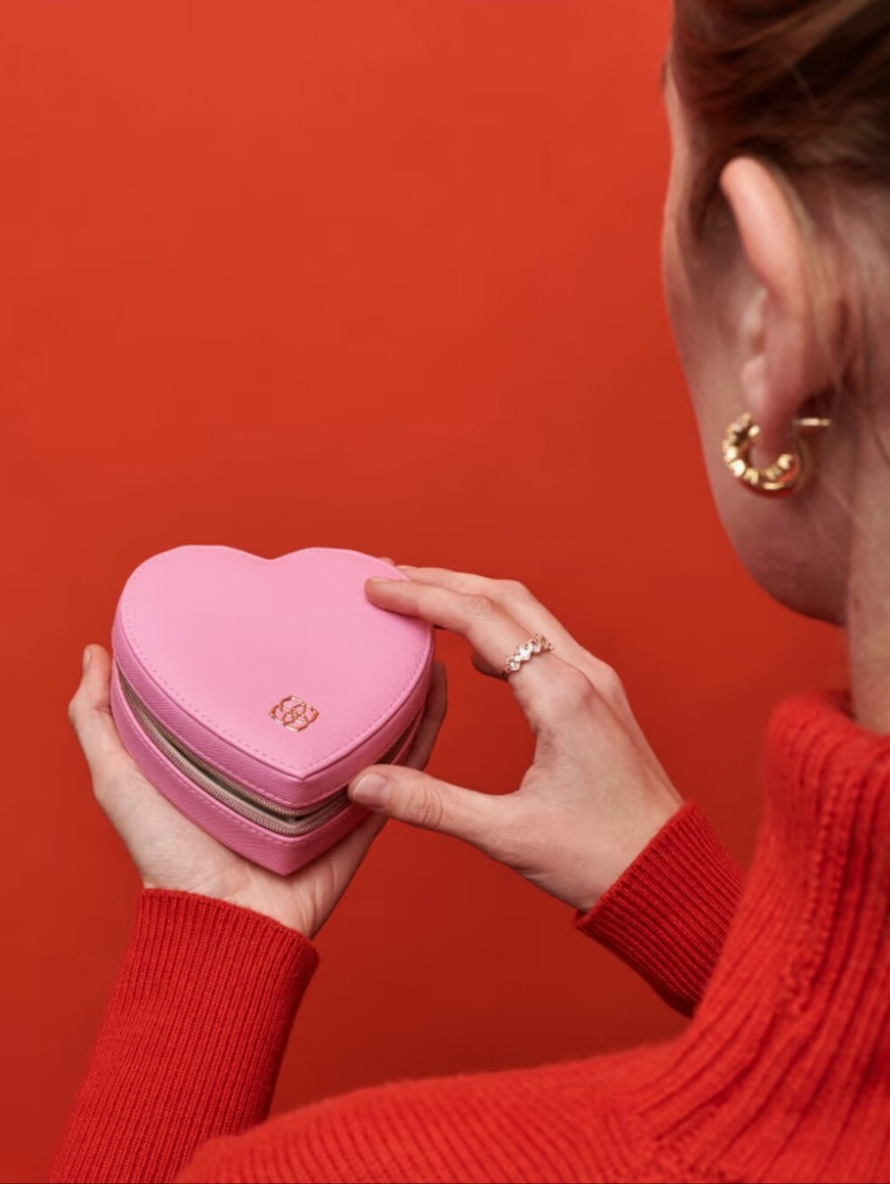 Kendra Scott Heart-Shaped Pink Jewelry Case Compact Travel Organizer 5"×5"